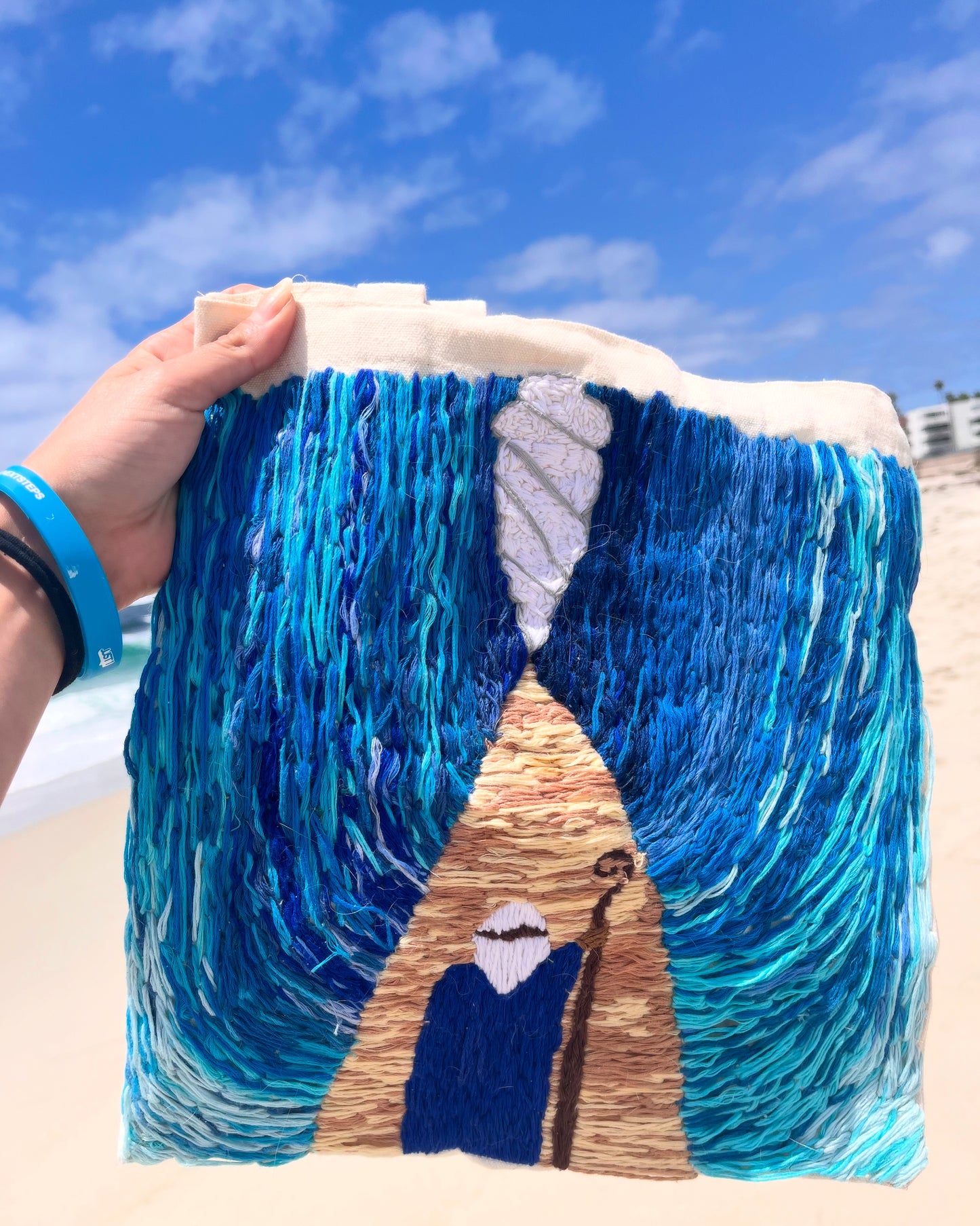 “Moses Splitting The Red Sea”Hand Embroidered Tote Bag- A Depiction of Exodus 14