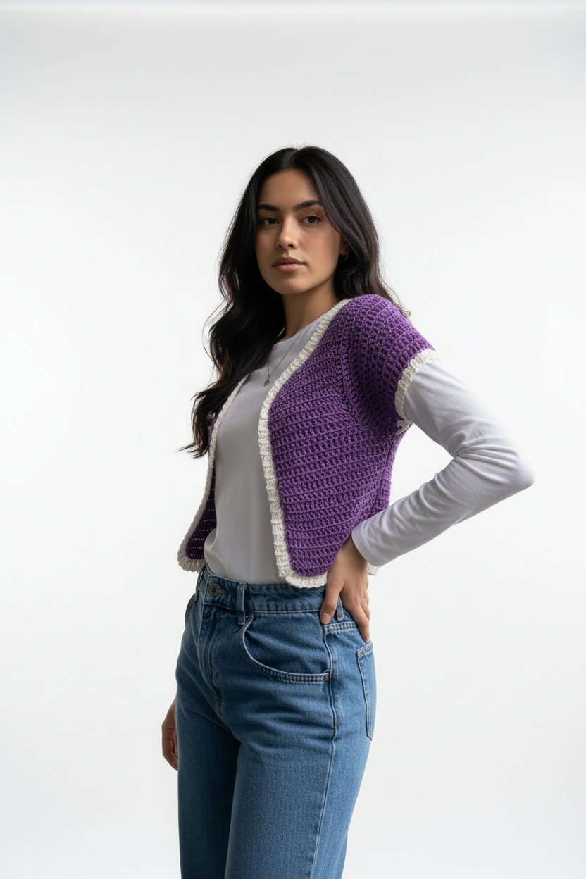 Matthew 16:24 Crochet Short Sleeve Buttoned Cardigan