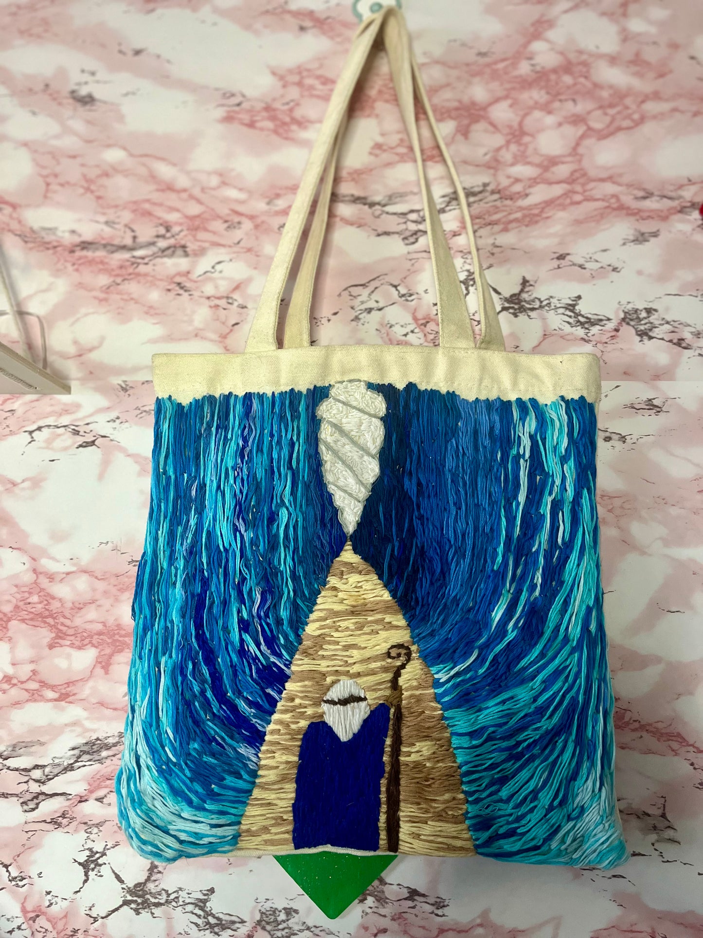 “Moses Splitting The Red Sea”Hand Embroidered Tote Bag- A Depiction of Exodus 14