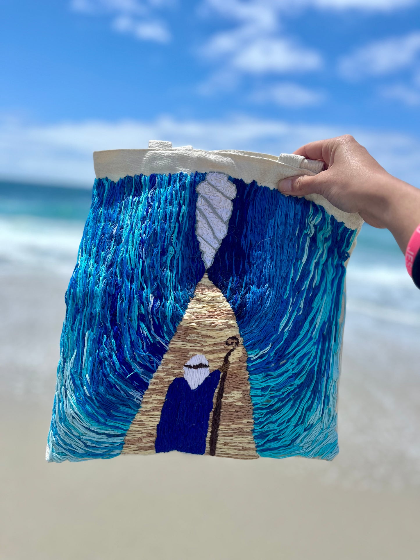 “Moses Splitting The Red Sea”Hand Embroidered Tote Bag- A Depiction of Exodus 14