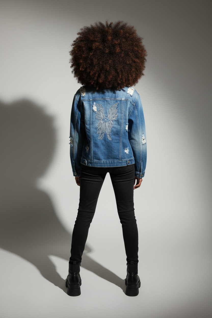Hand Embroidered Angel Denim Jacket