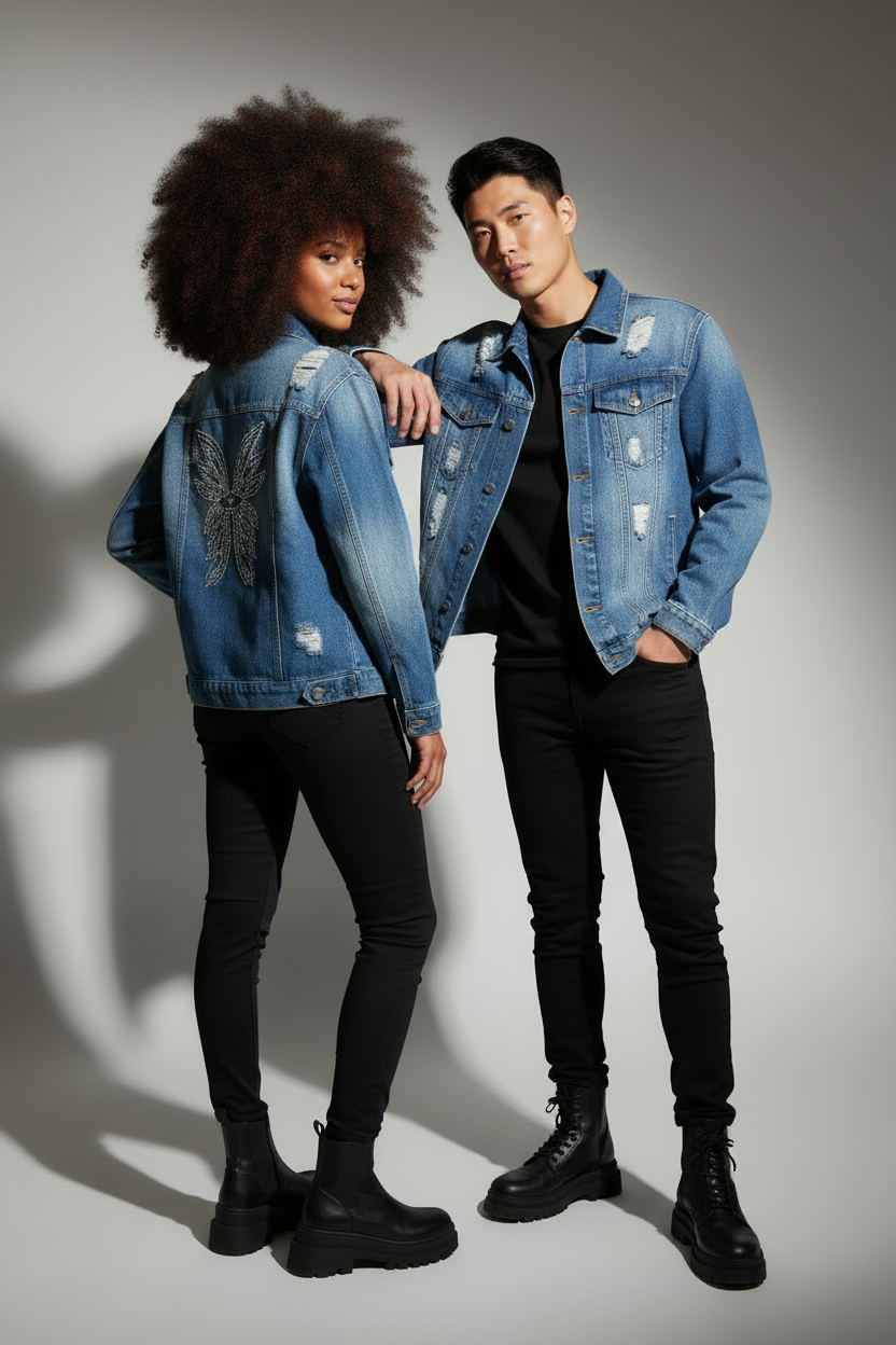 Hand Embroidered Angel Denim Jacket