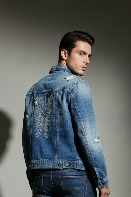 Hand Embroidered Angel Denim Jacket