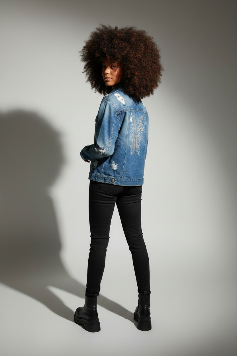 Hand Embroidered Angel Denim Jacket