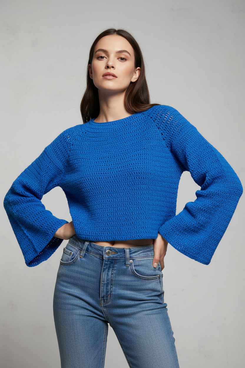 Psalm 146:6 Crochet Oversized Sleeve Sweater