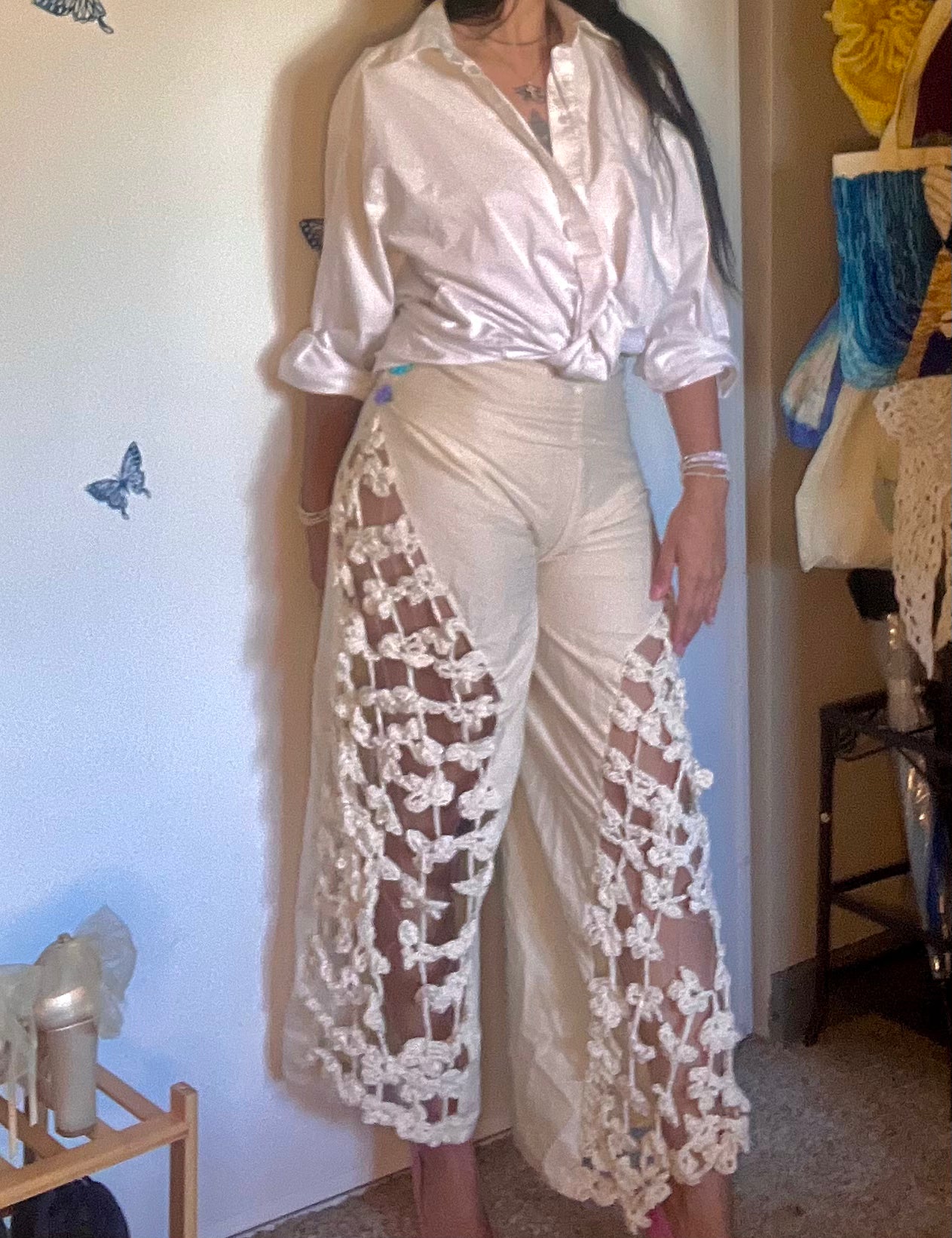 His Craftsmanship Crochet Panel Tailored Pants