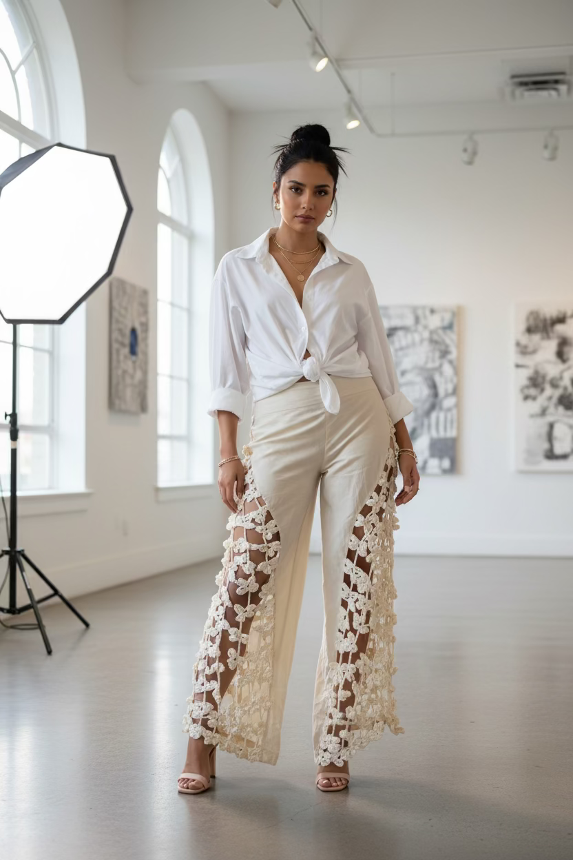 His Craftsmanship Crochet Panel Tailored Pants