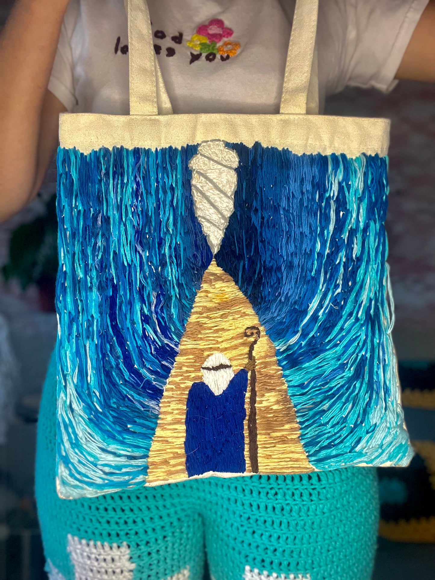 “Moses Splitting The Red Sea”Hand Embroidered Tote Bag- A Depiction of Exodus 14